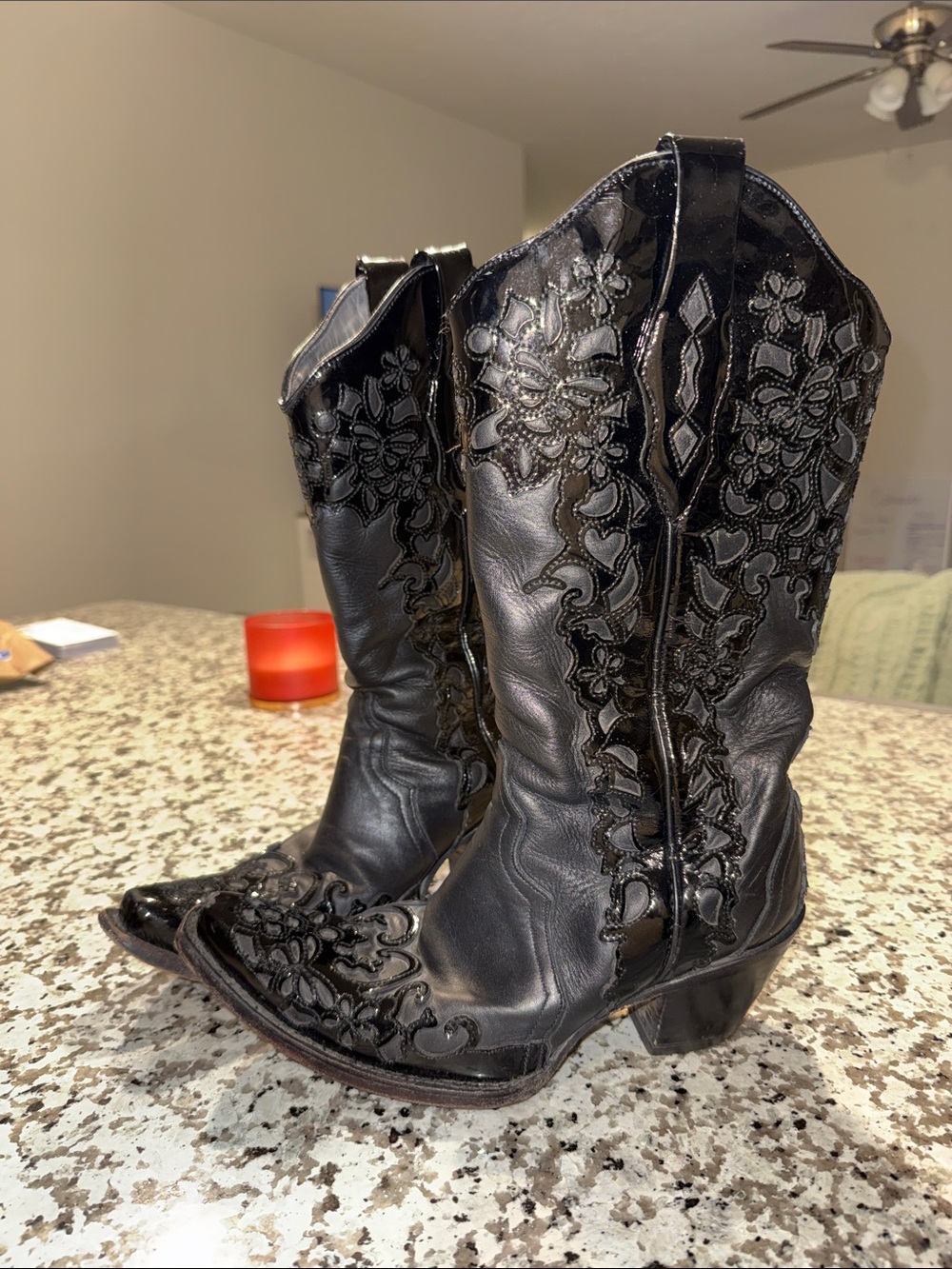 Black Floral Embroidered Women's Western Corral Boots